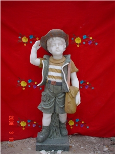 School Boy Statue, Human Sclupture, Handcraved with Mixed Colour Marble Statue, Fatorty Sales