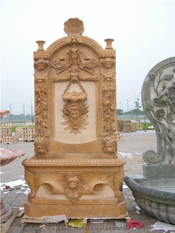 Wall Stone Statue Marble Fountain with Lion and Baby Carving,China Marble Sculpture,Wholesaler