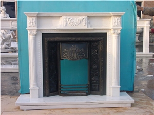 White Jade Marble Sculpture Fireplace,China Polished Marble Fireplace 100% Hand Carved Wholesale