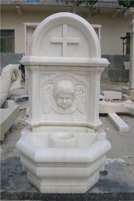 White Marble Sculpture Fountain / China Marble Fountain with Angel Carving