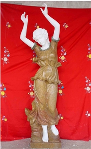 White & Yellow Marble Human Sculpture,Mixed China Marble Handcraved Statues/Dancing Lady Statues