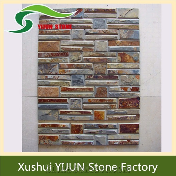 Popular China Rustic Thin Natural Stacked Stone, Brown Slate Cultured Stone