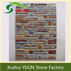 Popular China Rustic Thin Natural Stacked Stone, Brown Slate Cultured Stone