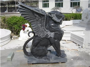 Black Granite Stone Animal Lion Statue for Garden Sculpture