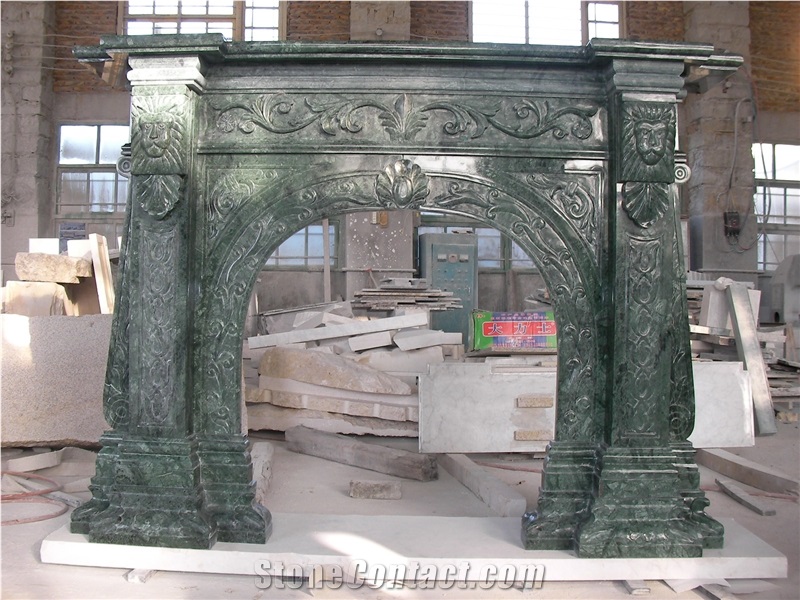 Customized Marble Fireplace, Solid Surface Stone Carved Gas Fireplace Mantel