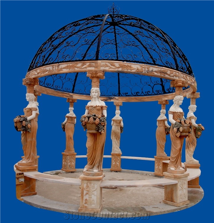 Hand Carved Beautiful Marble Lady Statue Gazebo Pavilion for Outdoor Garden