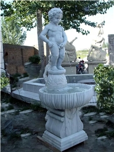 Hand Carving Garden Stone Fountain, Garden Piss Boy Sculpture Fountain
