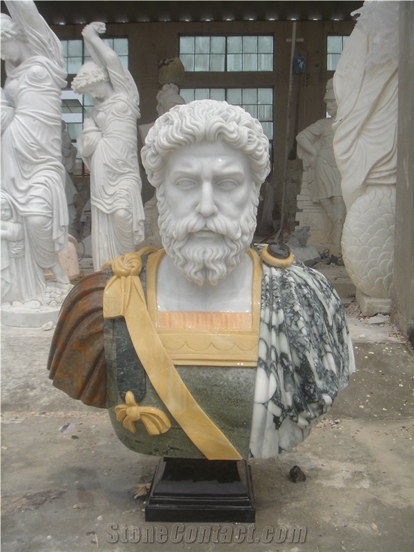 Hand Carving Kylin Marble Stone Famous Man Head Busts Statue