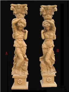 Hand Carving Lady Sculpture Marble Stone Roman Column