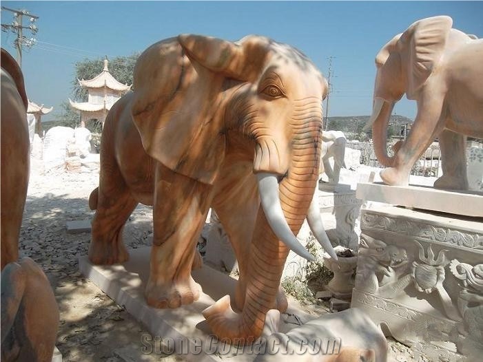 Handcarved Marble Stone Animal Elephant Statue & Sculpture for Garden