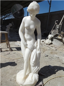 Handcarved Western White Marble Stone Naked Lady Sculpture & Statue