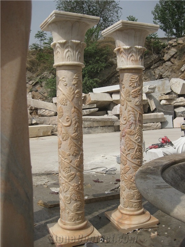 Natural Red Marble Stone Decorative Roman Round Column