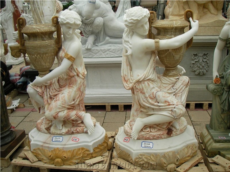 Outdoor Marble Stone Lady Statue Planter Pot