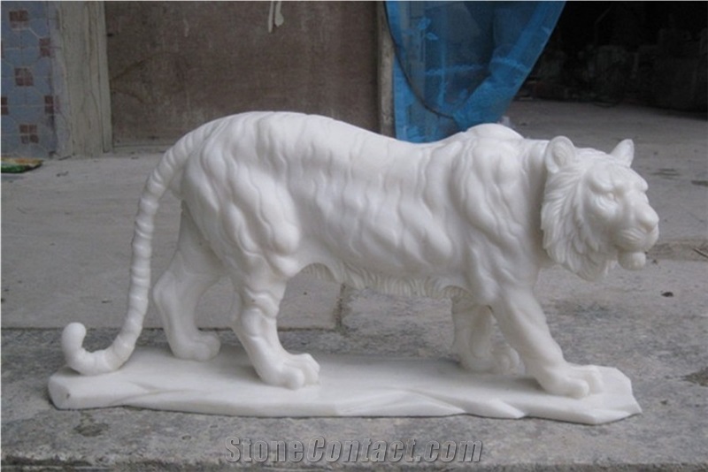 Outdoor White Marble Animal Tiger Landscape Sculptures