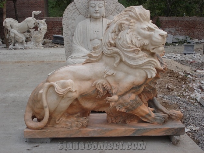 The Large Western Style Marble Stone Animal Sculptures Of Lion ,Outdoor Decoration Stone Animal Carving