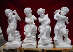 Western Style White Marble Stone Little Angel Statue & Sculpture