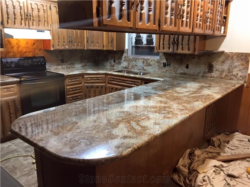 Lapidus Granite with Full Bullnose Edge Full Granite Backsplash Kitchen Countertops