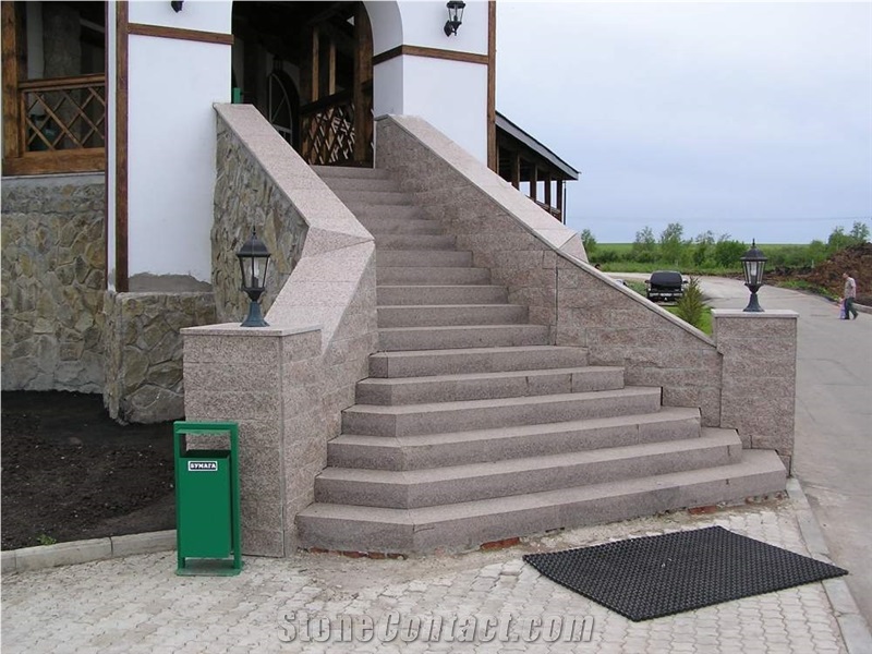 Granit Korall Deck Stair, Steps and Risers, Red Granite Stairs & Steps, Stair Cases