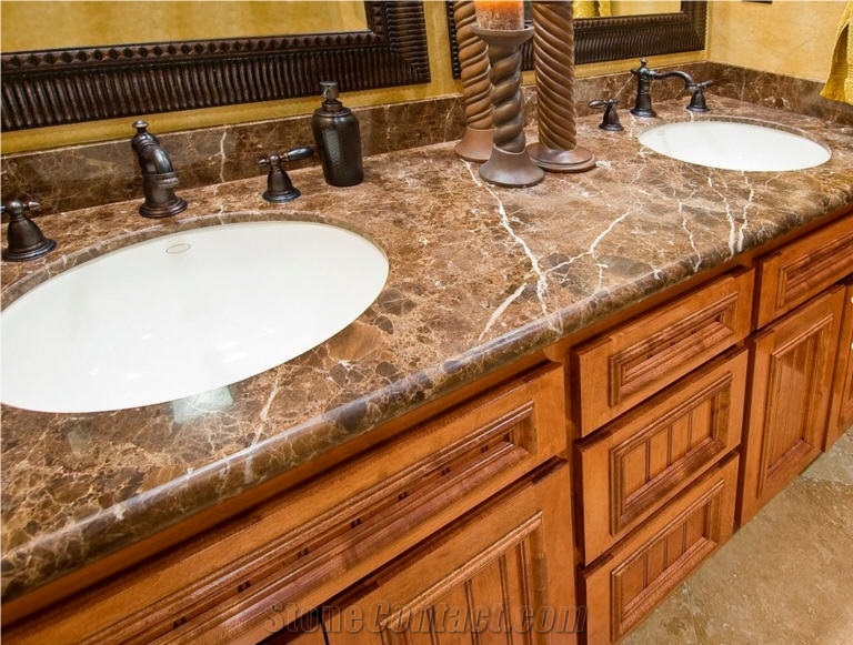Dark Emperador Marble Bathroom Vanity, Marble Bathroom Vanity Top