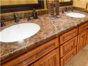 Dark Emperador Marble Bathroom Vanity Top, Brown Marble Bath Tops