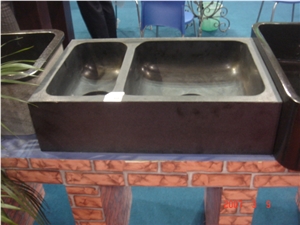 Natural Stone Bathroom Wash Sinks, Kitchen Vessel Rectangle Basins, Outside & Interior Sink, Black Marble Polished Surface Wash Bowls Basins