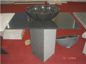 Natural Stone Bathroom Wash Sinks, Kitchen Vessel Round Basins, Black Granite Sink, Outdoor & Indoor Polished Surface Wash Bowls Basins with Top