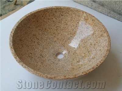 Natural Stone Bathroom Wash Sinks, Kitchen Vessel Round Basins, G682 Yollow Granite Oval Sink, Polished Surface Wash Bowls Basins