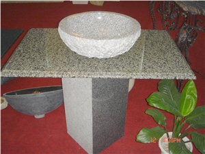 Natural Stone Bathroom Wash Sinks, Kitchen Vessel Round Basins, Grey Granite Oval Sink, Wash Bowls Basins with Stone G654 Base
