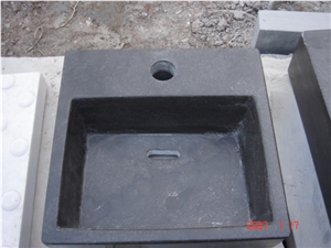Natural Stone Bathroom Wash Sinks, Outdoor Vessel Rectangle Basins, Black Basalt Square Sink, Honed Surface Wash Bowls Basins