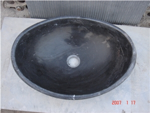 Natural Stone Bathroom Wash Sinks, Outdoor Vessel Round Basins, Black Basalt Oval Sink, Honed Surface Wash Bowls Basins