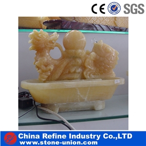 Boat Modelling Latest Ship Onyx Fountain , Yellow Onyx Premium Sculpture Fountain for Home Decoration
