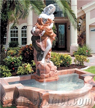 Pink Marble Human Sculptured Fountains,Garden Fountains