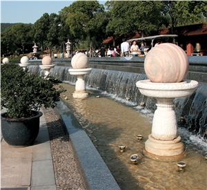 White Granite Floating Ball Fountain, Garden Fountains
