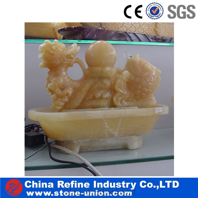 Yellow Onyx Fountain with Handcraft , Interior High Quality Marble Fountain Water Features