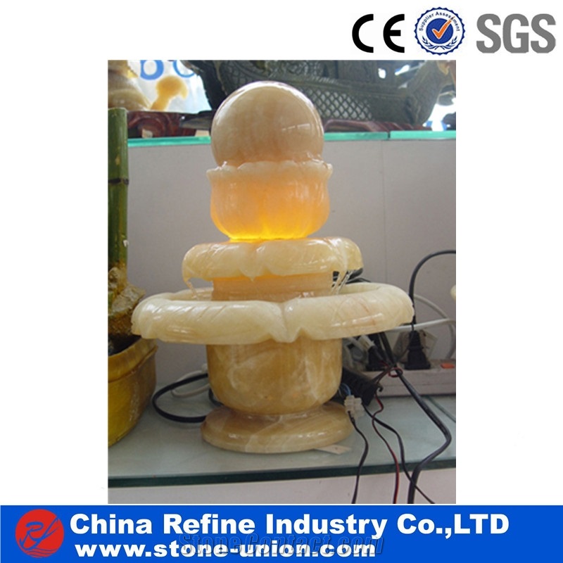 Yellow Onyx Fountain with Handcraft , Interior High Quality Marble Fountain Water Features
