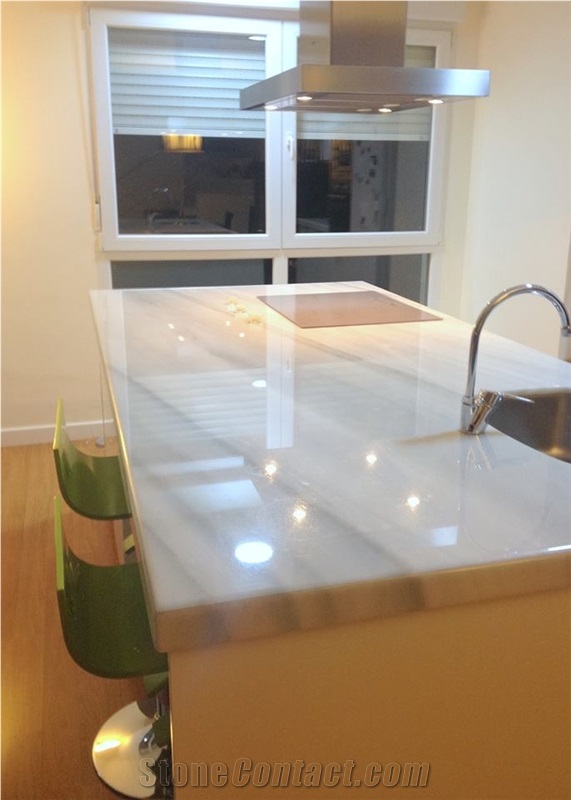Marble Blanco Macael Polished Kitchen Top, White Marble Countertops