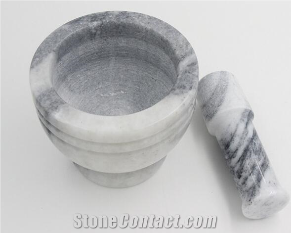 Stone Mortar and Pestle, White Marble Mortar and Pestle