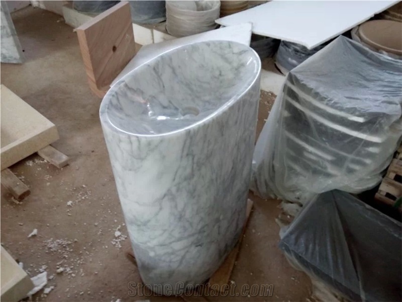 Bianco Carrara C Marble Basin&Sink,White Carrara C Marble Pedestal Basins,Italy White Marble Round Sinks