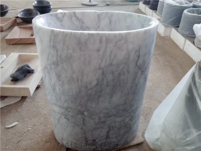 Bianco Carrara C Marble Basin&Sink,White Carrara C Marble Pedestal Basins,Italy White Marble Round Sinks