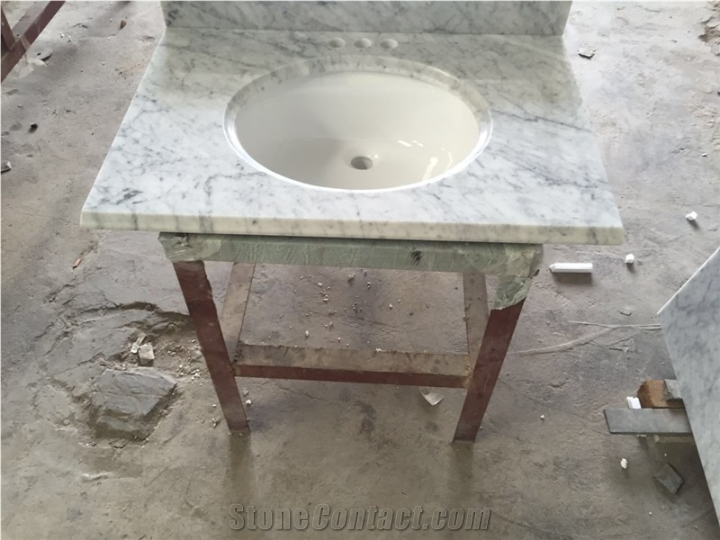 Bianco Carrara C Marble Vanity Top,Carrara White Marble Bathroomm Countertop,Italy White Marble Bath Top with Double Basin Sink