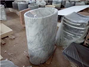 Bianco Carrara C Sinks&Basins,Carrara White Marble Bathroom Pedestal Sinks,Bianco Carrara White Marble Roud Basins