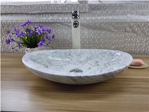 Bianco Carrara Marble Sinks&Basins,Carrara White Marble Round Sinks,White Carrara Marble Bathroom Sinks,Wash Basins