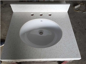 China White Quartz Stone Vanity Tops,China Artificial Stone Bathroom Vanity Tops, Quartz Stone Bathroom Top, Quartz Stone Custom Countertops, Polished Surface Bath Tops with Sink Basin