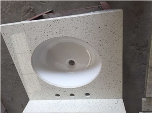 China White Quartz Stone Vanity Tops,White Artificial Stone Bath Tops, Quartz Stone Bathroom Top, Quartz Stone Custom Countertops, Polished Surface Bath Tops with Sink Basin