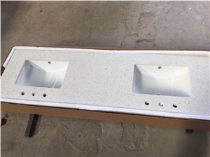 White Artificial Stone Bathroom Vanity Tops,China White Quartz Stone Vanity Top,Polished Surface Bath Tops with Sink Basin