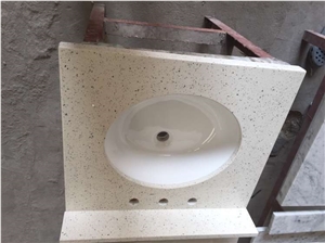 White Artificial Stone Bathroom Vanity Tops,China White Quartz Stone Vanity Top,Polished Surface Bath Tops with Sink Basin