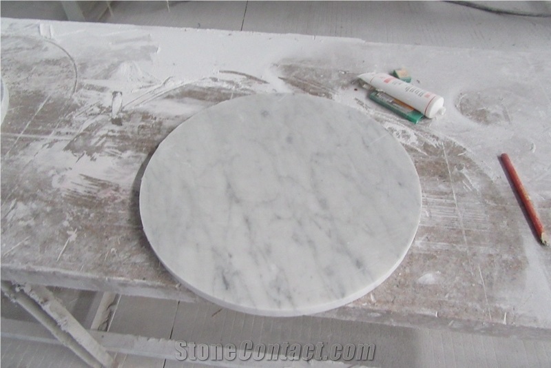 Bianco Carrara White Marble Round Countertop with Polished & Bevelled Edge