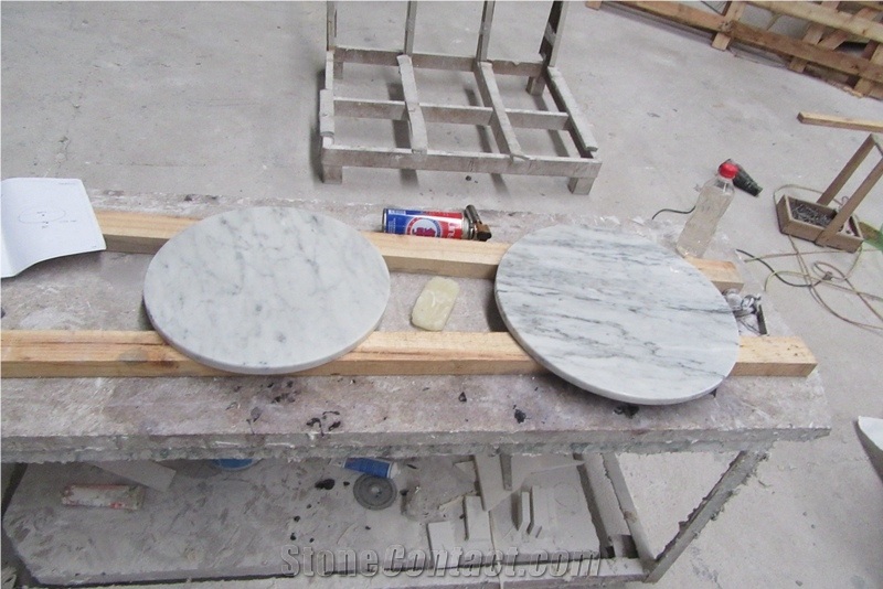 Bianco Carrara White Marble Round Countertop with Polished & Bevelled Edge