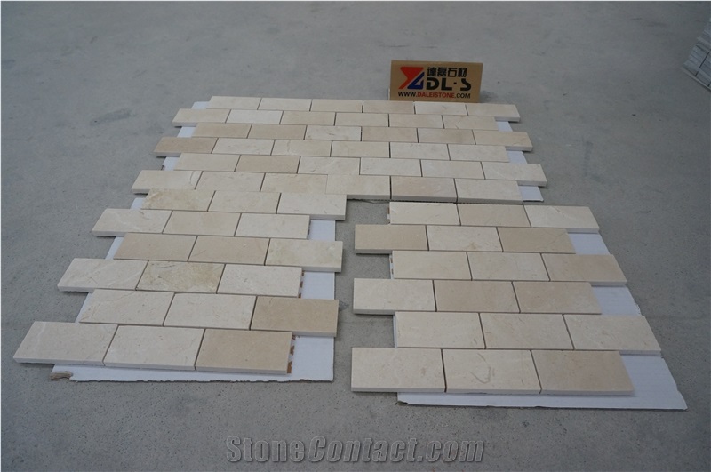 Cream Marfil Marble Polished Mosaic Tiles, Spainish Beige Marble Brick Mosaic, Beige Marble Mosaics for Wall, Floor