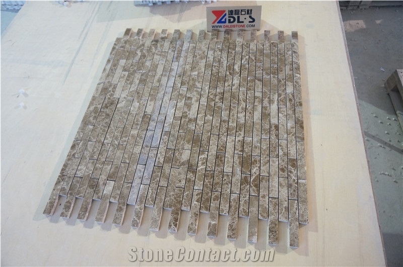 Emperador Light Marble Polished Mosaic Tiles, Spain Brown Marble Brick, Linear Strips Mosaic, Emperador Marble Mosaics for Wall, Floor